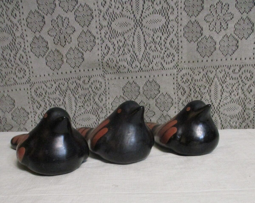 3 Chulucanas Peru Peruvian Pottery Signed - Art Pottery Birds
