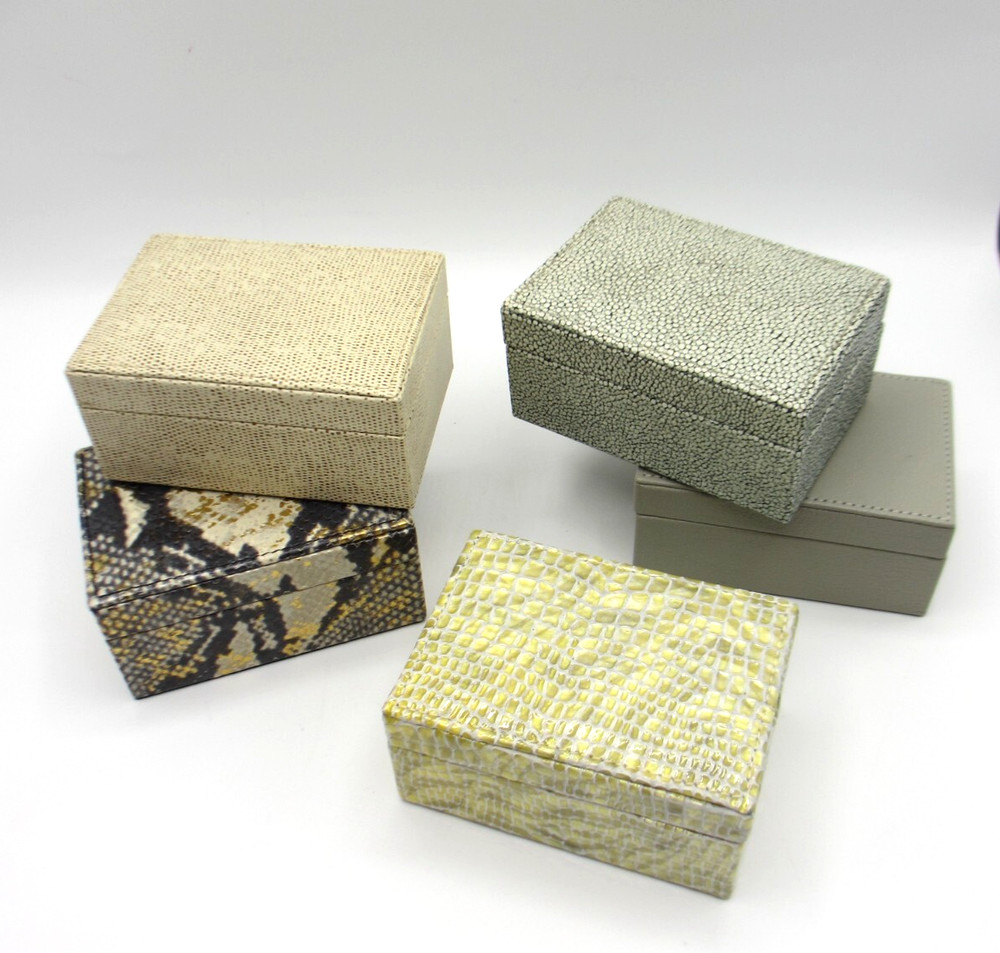 Leather Box Small Suede Lining Gray Graphic Image New