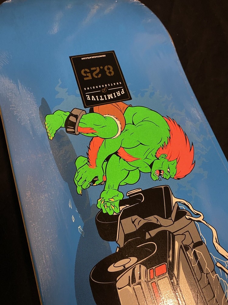 RARE SIGNED Primitive Street Fighter Blanka Skateboard Deck Carlos Ribeiro GITD
