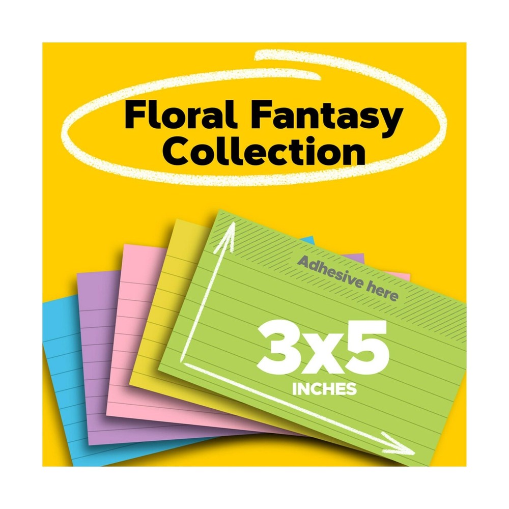 Post-it Notes, 3 in x 5 in, 5 Lined Sticky Notes Pads, 100 Sheets per Pad, Fl...
