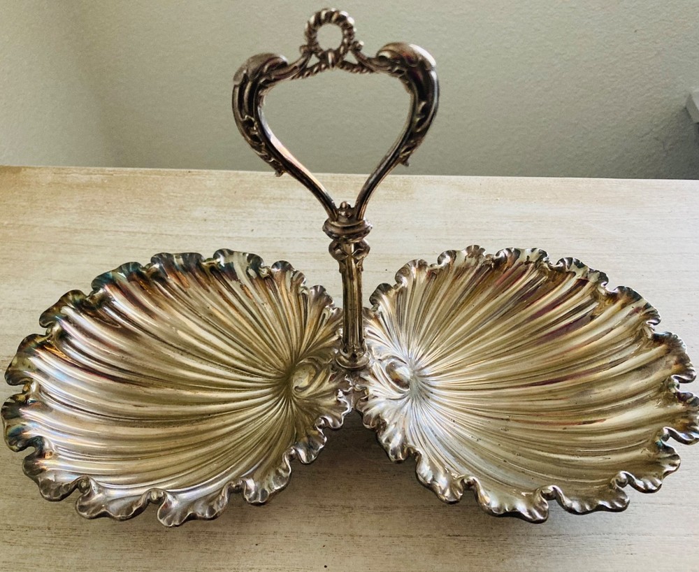 Victorian Breakfast Tea Silver Plated Biscuits Server Shells and Central Hanlde