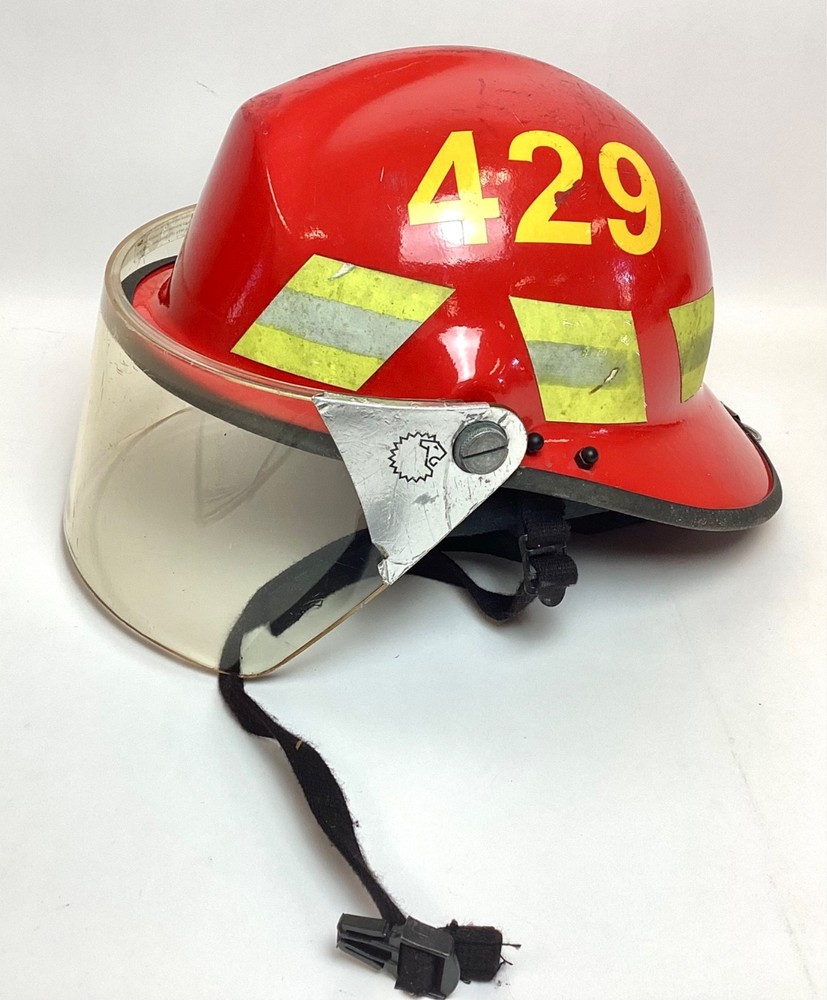 Vintage Red Firefighters Structural Fire Helmet w/ Face Shield #429