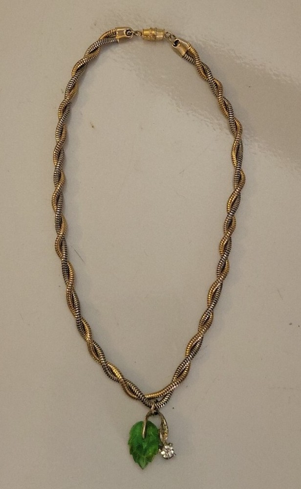 Vintage Lucite Leaf 2 Tone Twisted Necklace