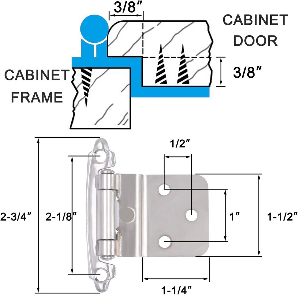3/8" Inset Offset Kitchen Bathroom Cabinet Doors Hinges Self Closing Face Mount