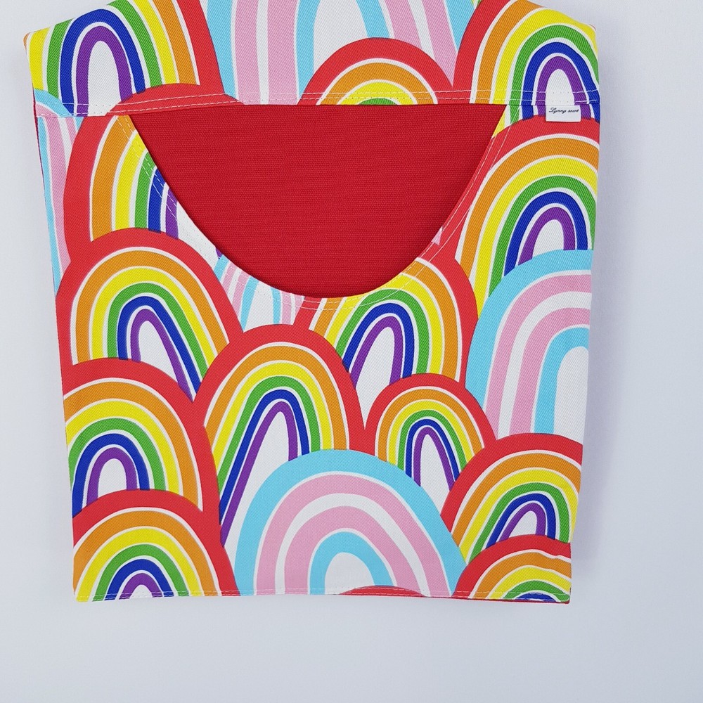 Peg Bag Handmade Bright Rainbow Print Red Lined Laundry Clothes Peg Holder