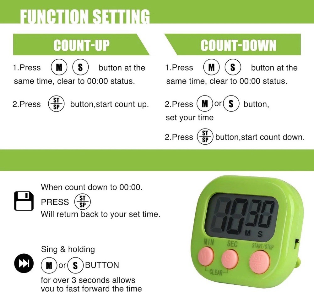 Large LCD Digital Kitchen Cooking Timer Count Down Up Clock Loud Alarm Magnetic