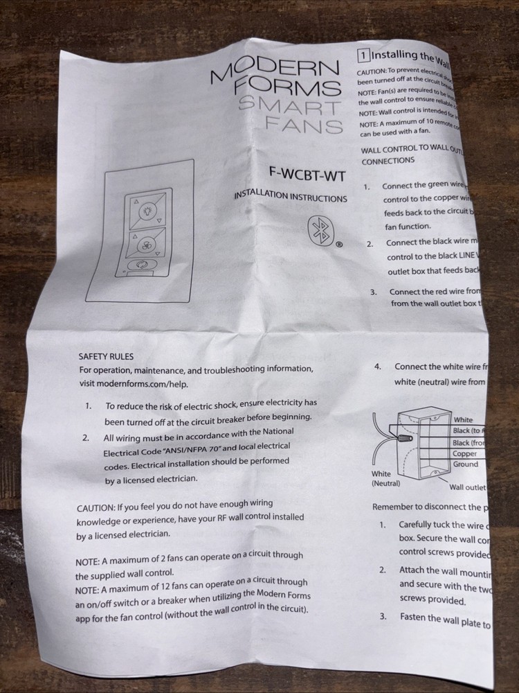 Modern Forms Bluetooth Wall Control for Smart Ceiling Fans White NEW!