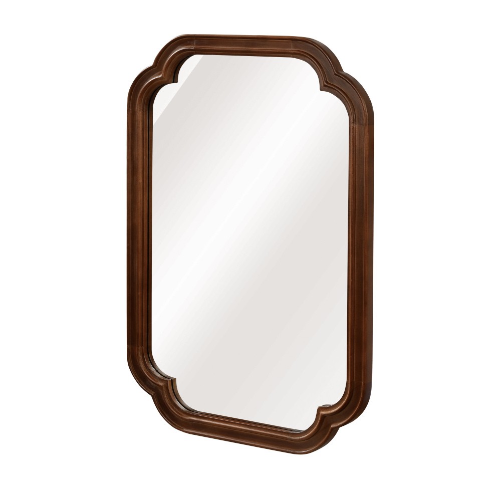 24x36 Solid Walnut Wall Mirror with Tempered Glass, Round Corner Art Deco