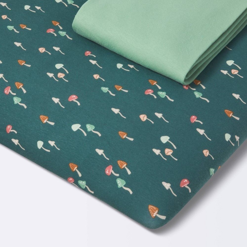 Cloud Island 2pk Fitted Jersey Play Yard Crib Sheets Mushroom Solid Green NIP