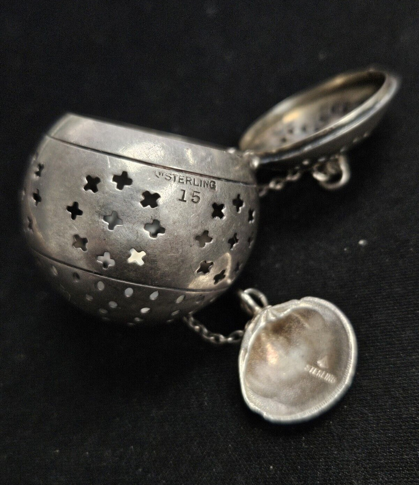 Sterling Tea Infuser Strainer Pierced seashell holder WATROUS