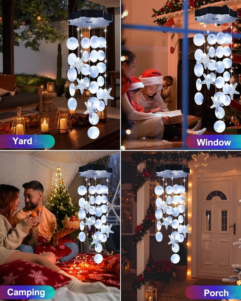 Solar Wind Chimes for Outside - Waterproof Decorative Mobile Shells Light