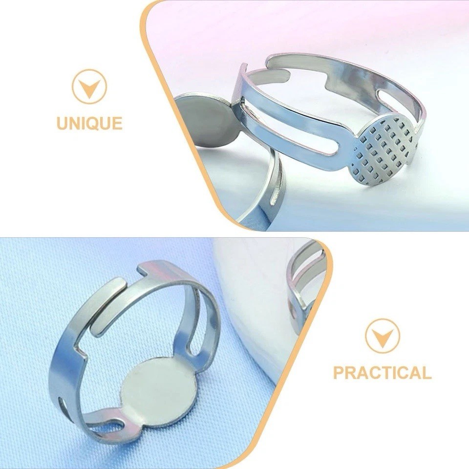 Silver Adjustable Metal Ring Blanks with Flat Base and Smooth Surface
