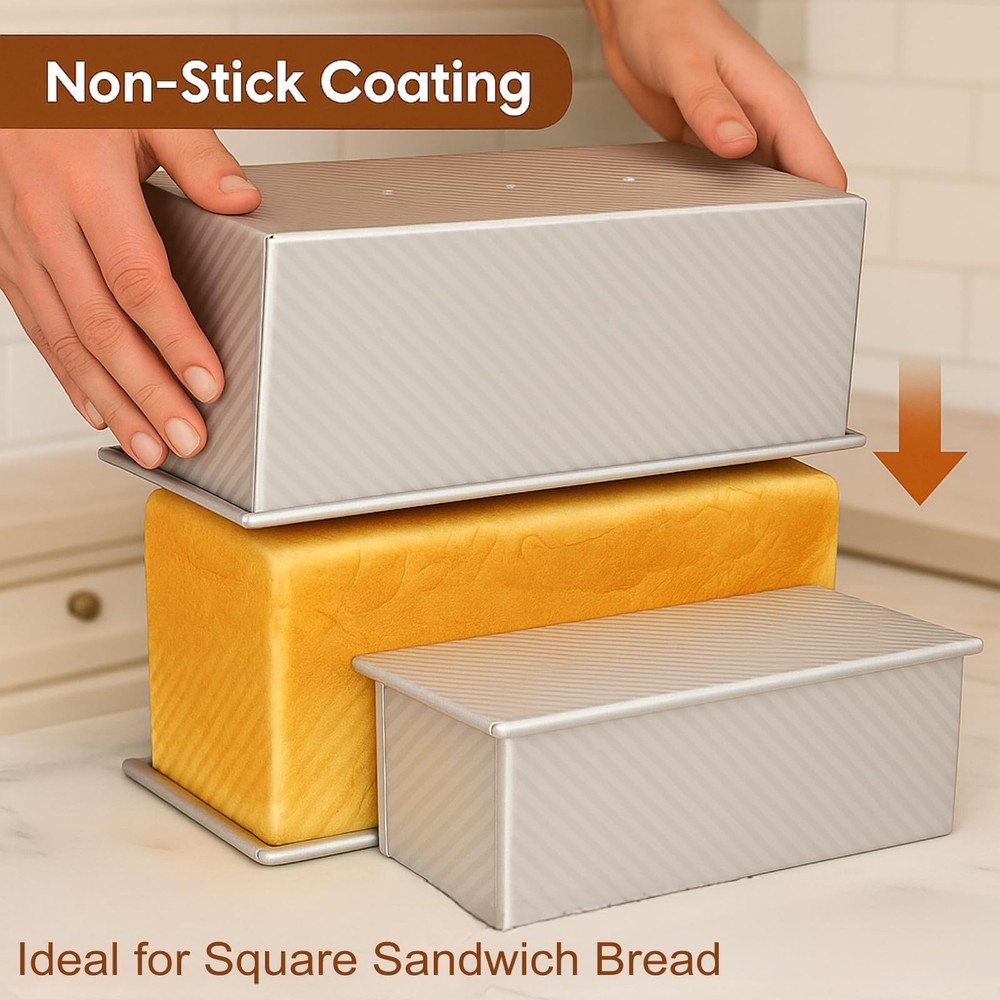 2-Pack Pullman Loaf Pan with Lid –Includes Two Size 13 * 5" & 8.4 * 4.8" Loaf...