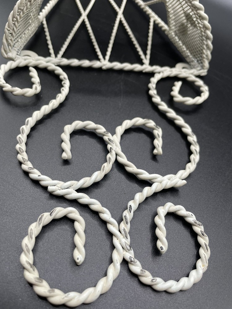 Twisted wire - distressed wall mounted basket, cone shape white 15 x6