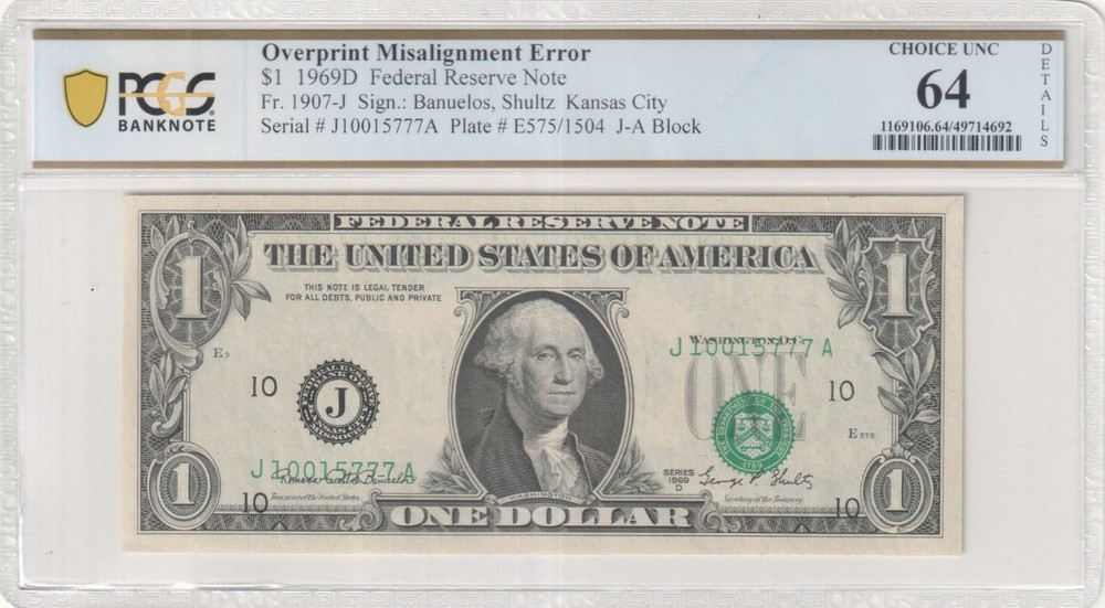 PCGS64 CHOICE UNC MAJOR OVERPRINT MISALIGNMENT ERROR 5777A