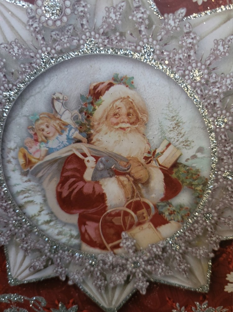 NEW 2pc SET Punch Studio CHRISTMAS SANTA STACKING GLITTER Decorative Gift Boxes