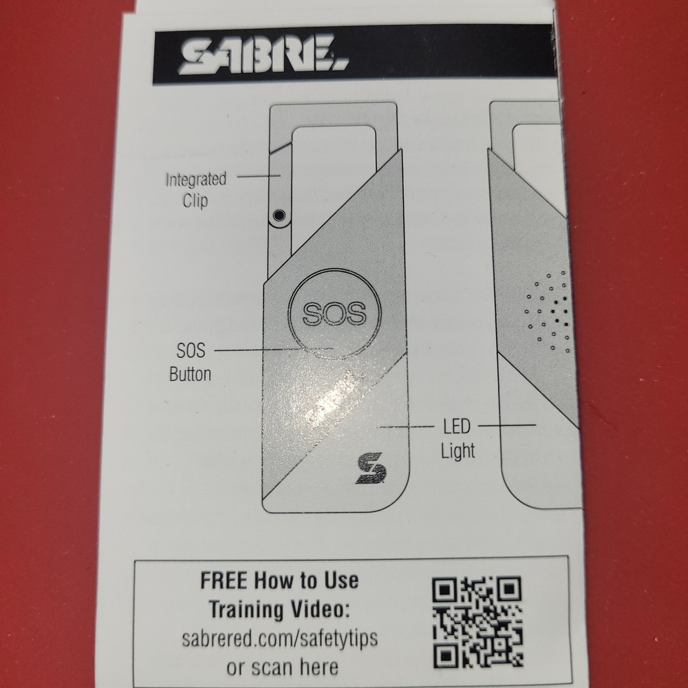 SABRE~ Compact Personal Alarm & Strobe Light + SOS Button w/ Integrated Clip-RED