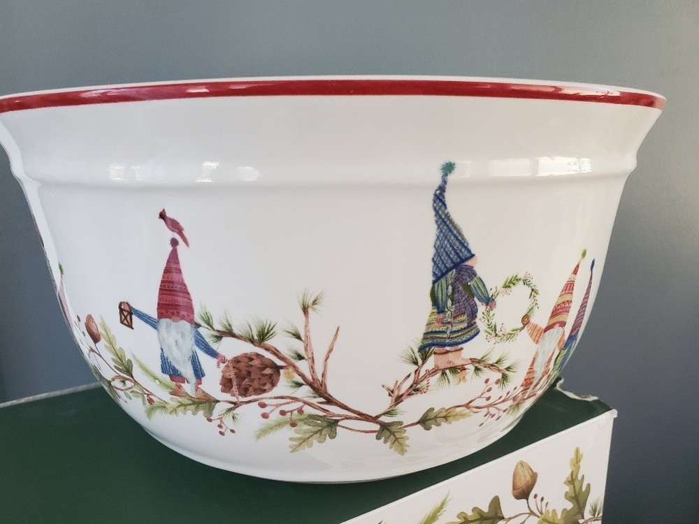 Pottery Barn Forest Gnome Three Mixing Bowls Nesting 3 pc Set with Original Box