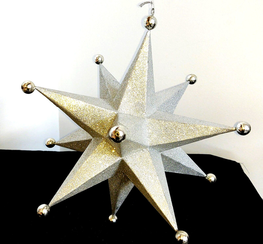 LARGE SILVER MORAVIAN STAR~ HANGING OR TABLETOP