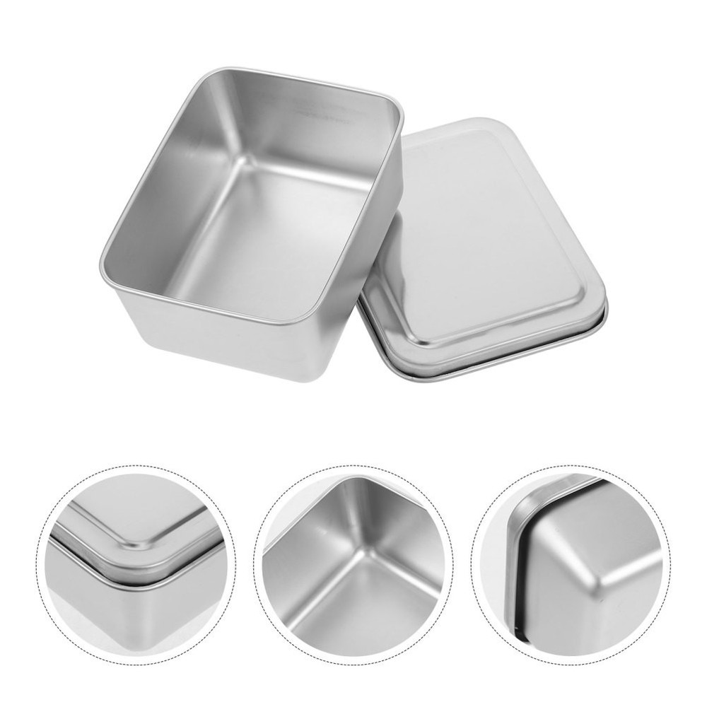 2pcs Baking Pan With Lid: Stainless Steel Food Storage Container - Rectangular