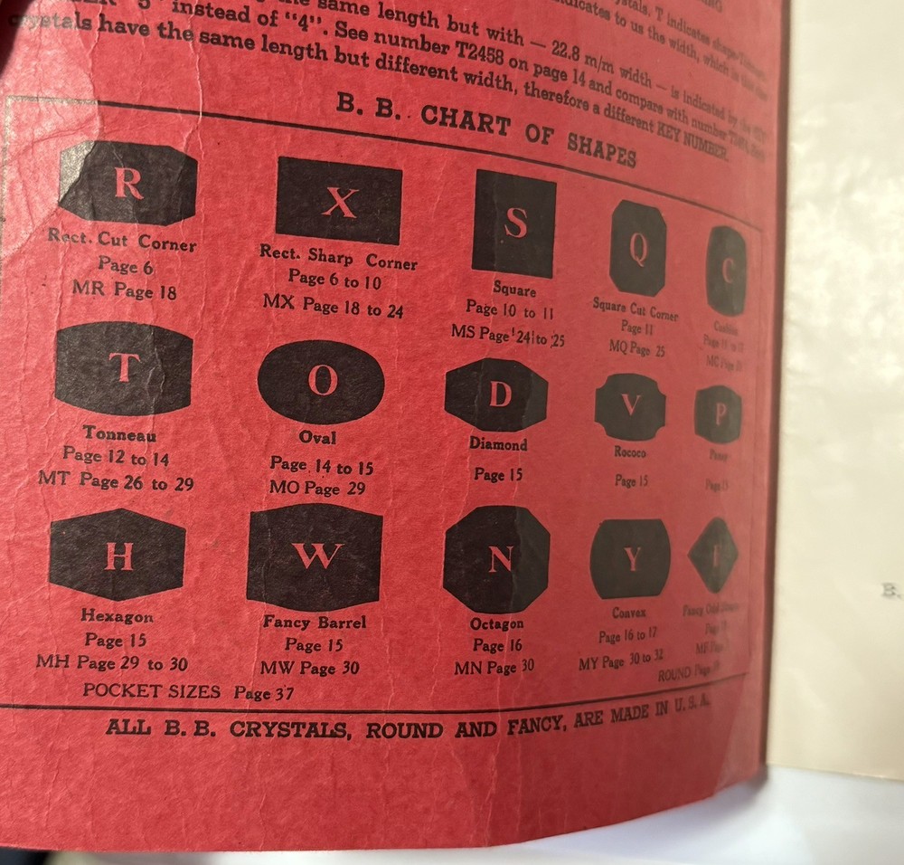 Vintage 1948 BB Watch Crystal Catalog Reference Guide Excellent Condition