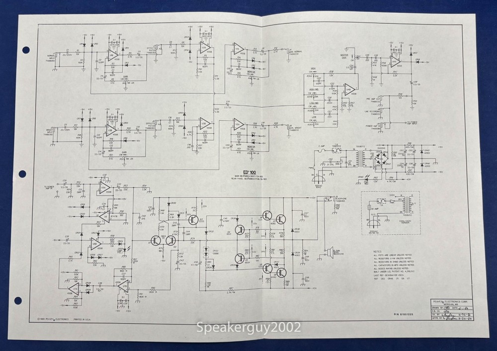 Original Peavey ED-100 Foldout Schematic