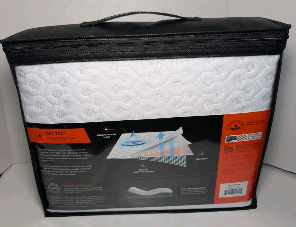 Bedgear Split Queen Mattress Protector Dri-Tec Airflow Performance NEW 30x80