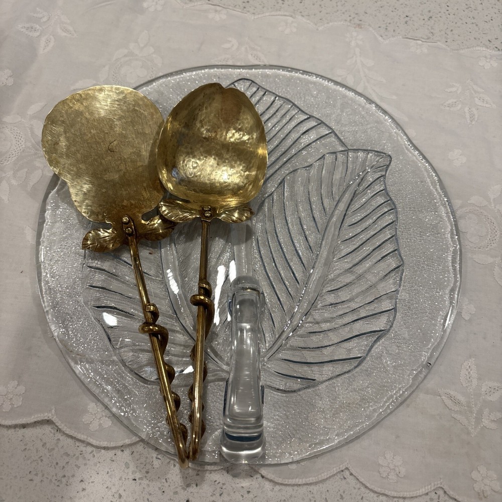 Artisan Hammered Brass Serving Pieces Pear 🍐& Apple Signed
