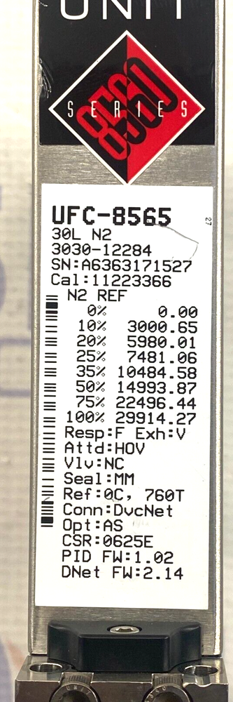 UNIT CELERITY UFC-8565 MASS FLOW CONTROLLER 30L N2 3030-12284