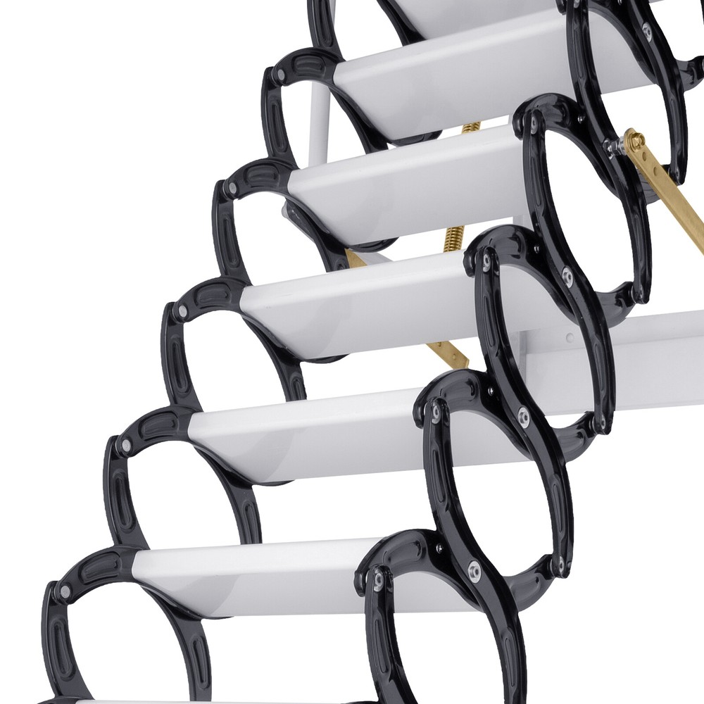 12-Step Wall-Mounted Folding Ladder - Stylish Black & White Attic Access