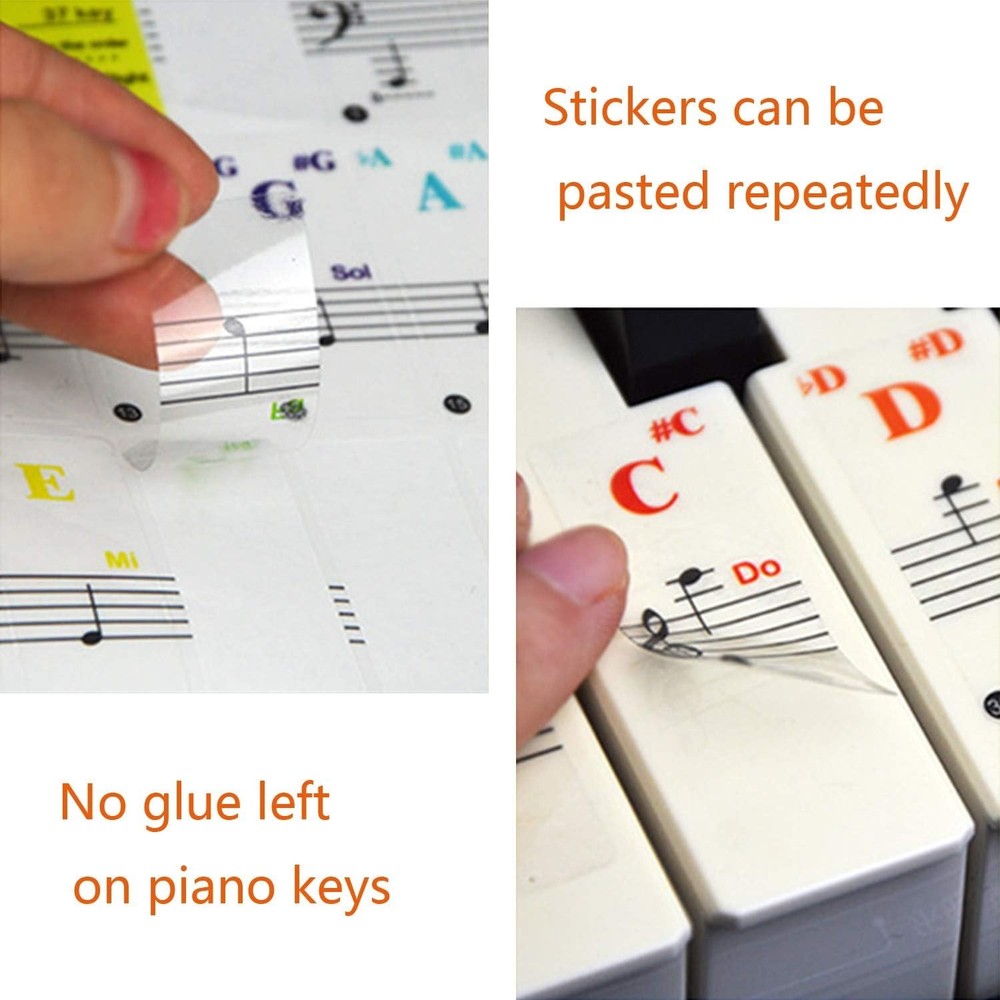 Fun Multicolor Large Letter Piano Stickers for Easy Learning & Note Memorization