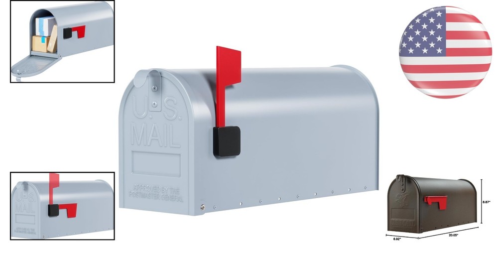 Stylish Post-Mount Mailbox with Flag - Medium Galvanized Steel, Fully Assembled