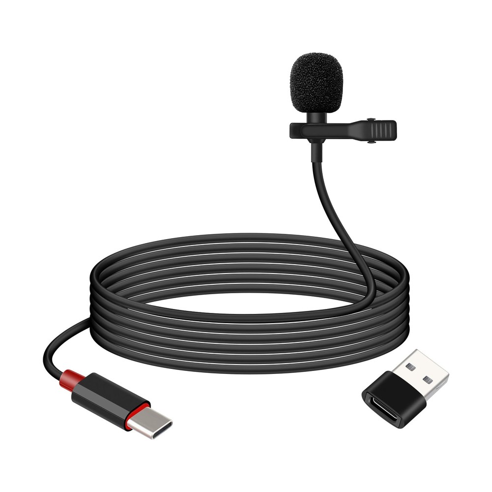 USB C Lavalier Microphone, Type-C Lapel Microphone Wired with USB A Adapter, ...