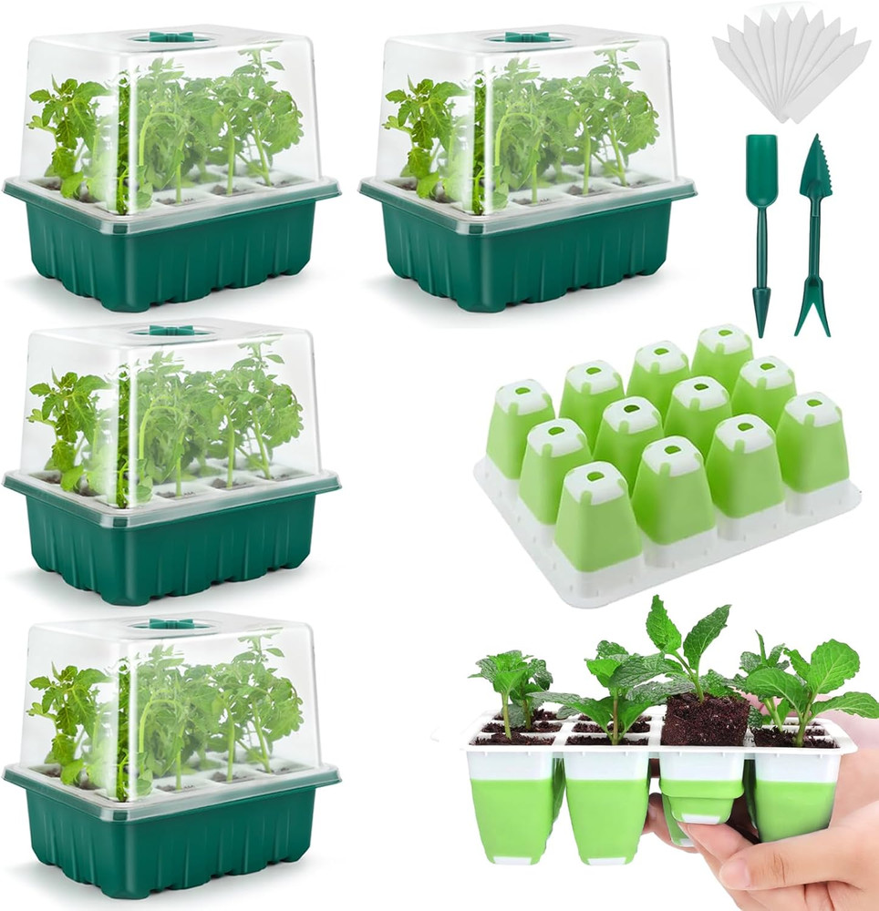 Seed Starter Tray, 48 Cells Indoor Seed Starter Kit, Flexible Silicone Designed