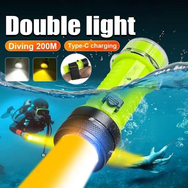 200000LM 2*P100 Diving Flashlight Professional Diving Torch Led Diving Light