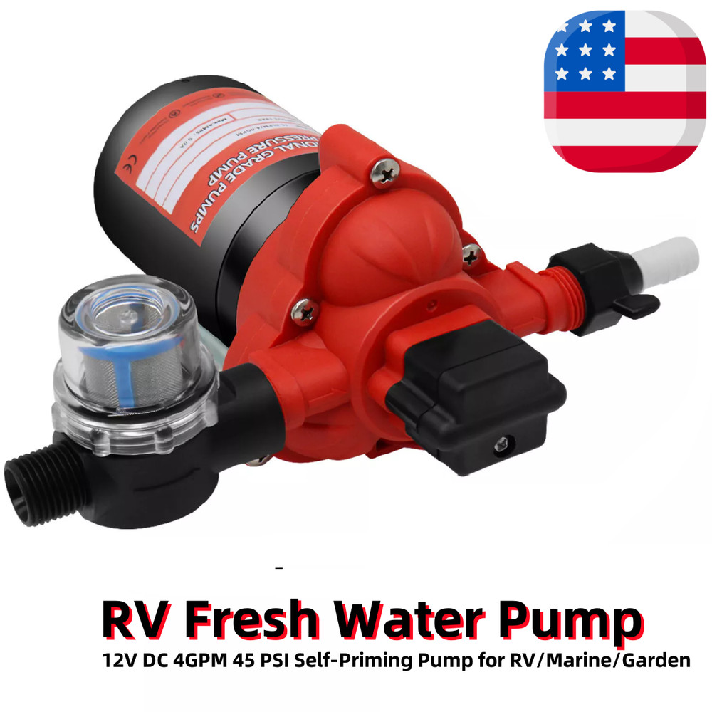 RV Water Pump 12V DC Pressure 4GPM 45 PSI Self-Priming for RV/Marine/Garden