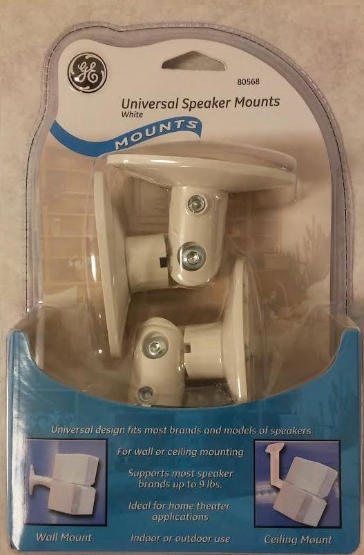 New GE Adjustable White Speaker Mount for Wall or Ceiling, ships as a pair