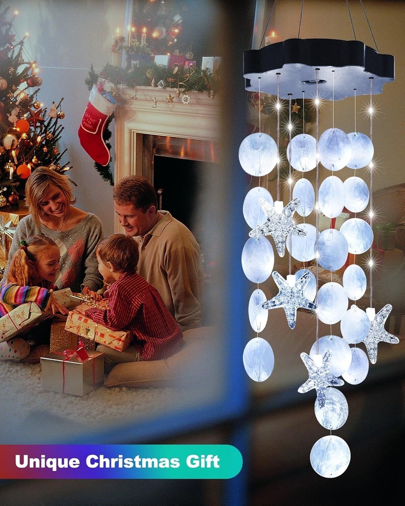 Solar Wind Chimes for Outside - Waterproof Decorative Mobile Shells Light