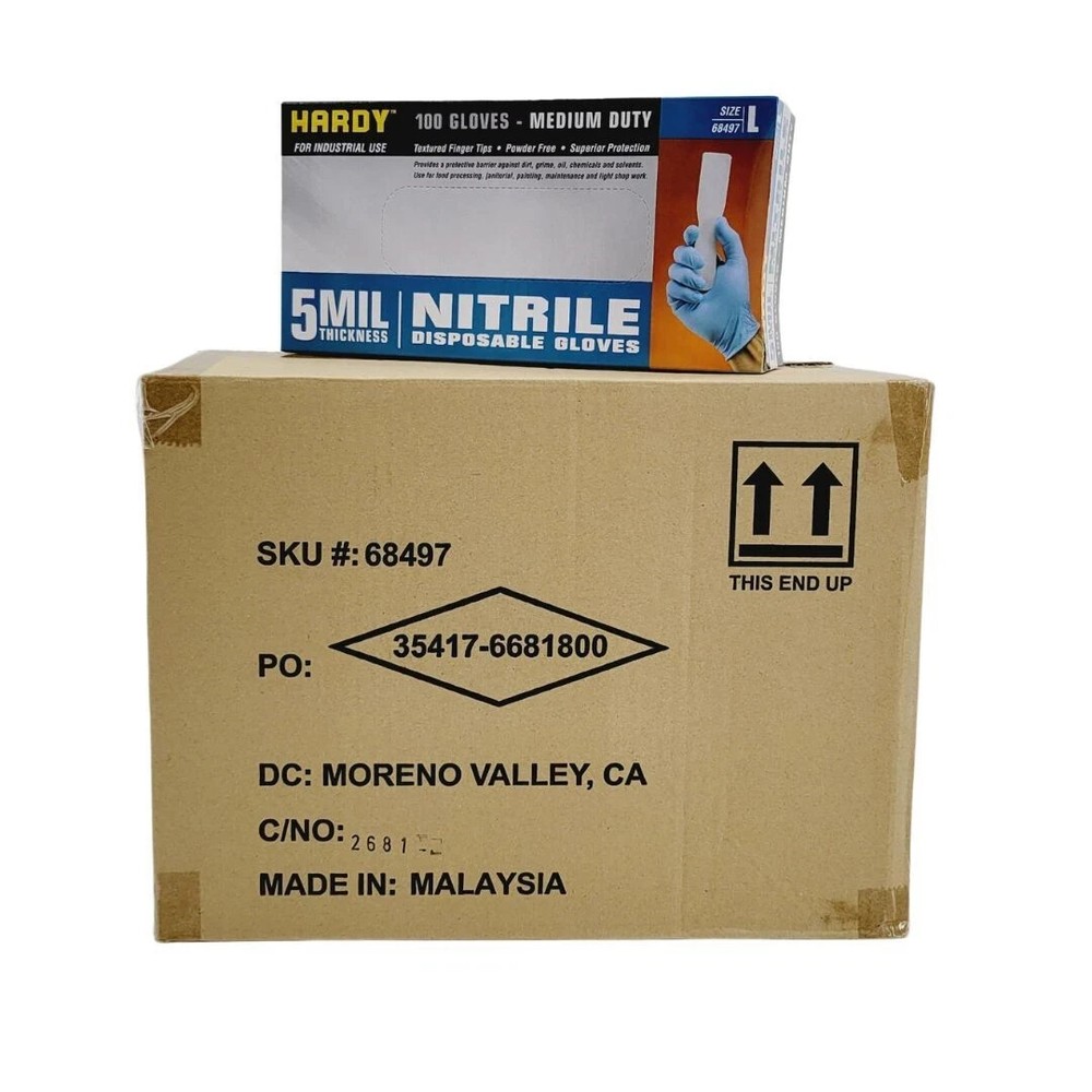 Hardy 68497 Nitrile Gloves (5MIL) MEDIUM DUTY CASE/10 BOXES (LARGE)