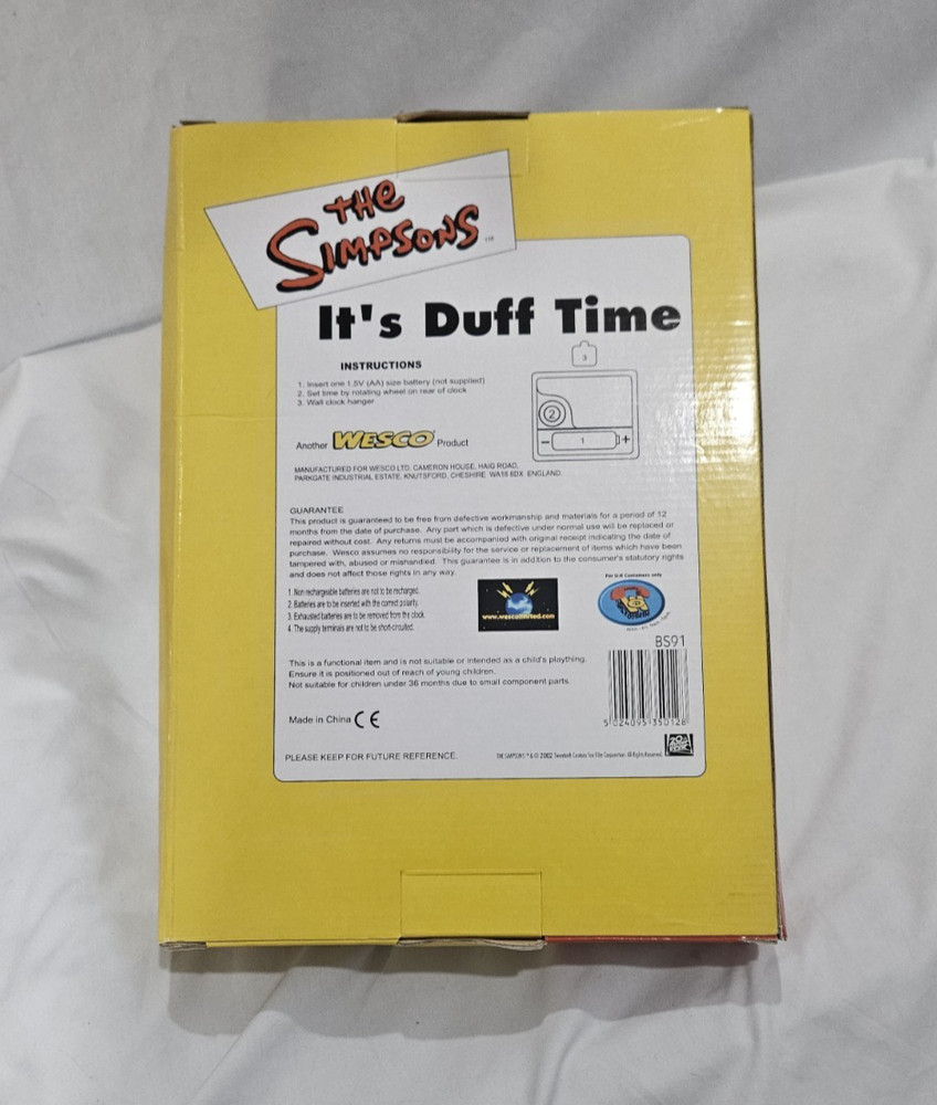 THE Simpsons It’s Duff Time Clock NIB