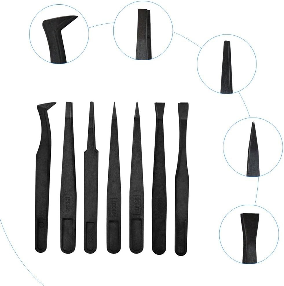 7pcs Precision Anti-static Tweezers, Marrywindix Plastic