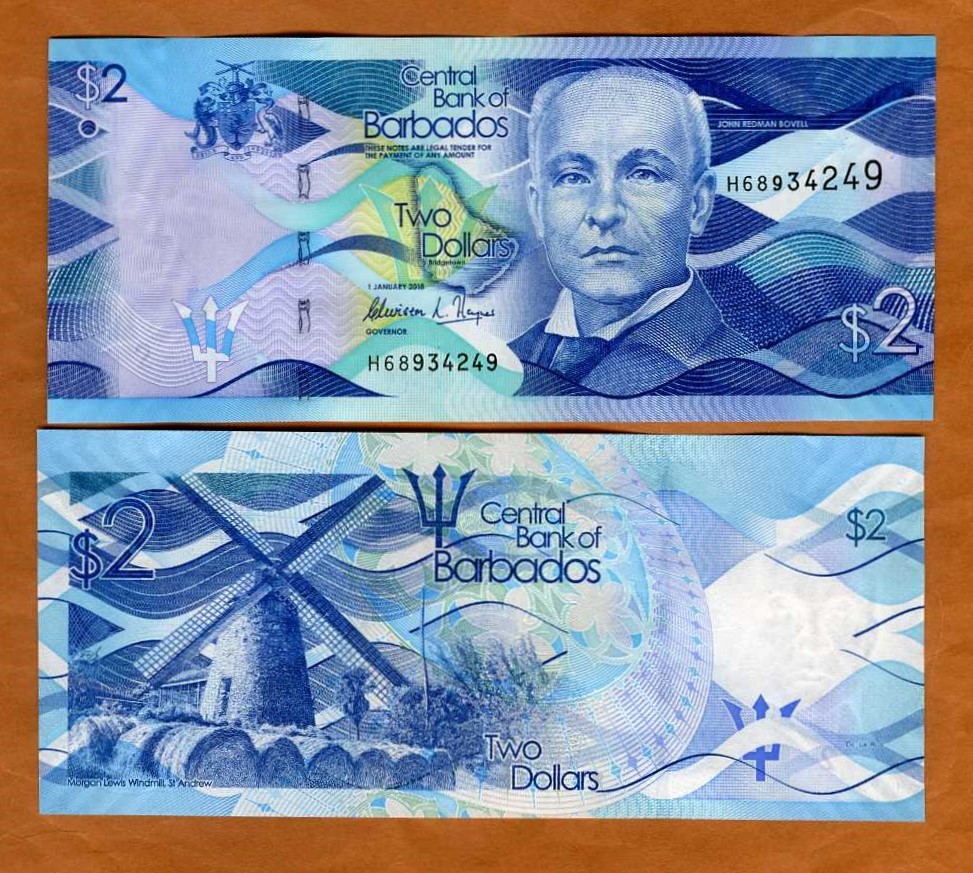 Barbados, $2, 2018 P-73d UNC