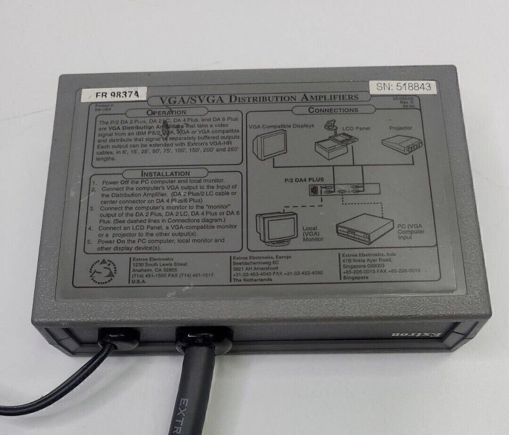 Extron Versa Tools P/2 DA2 Plus VGA/SVGA Distribution Amplifier