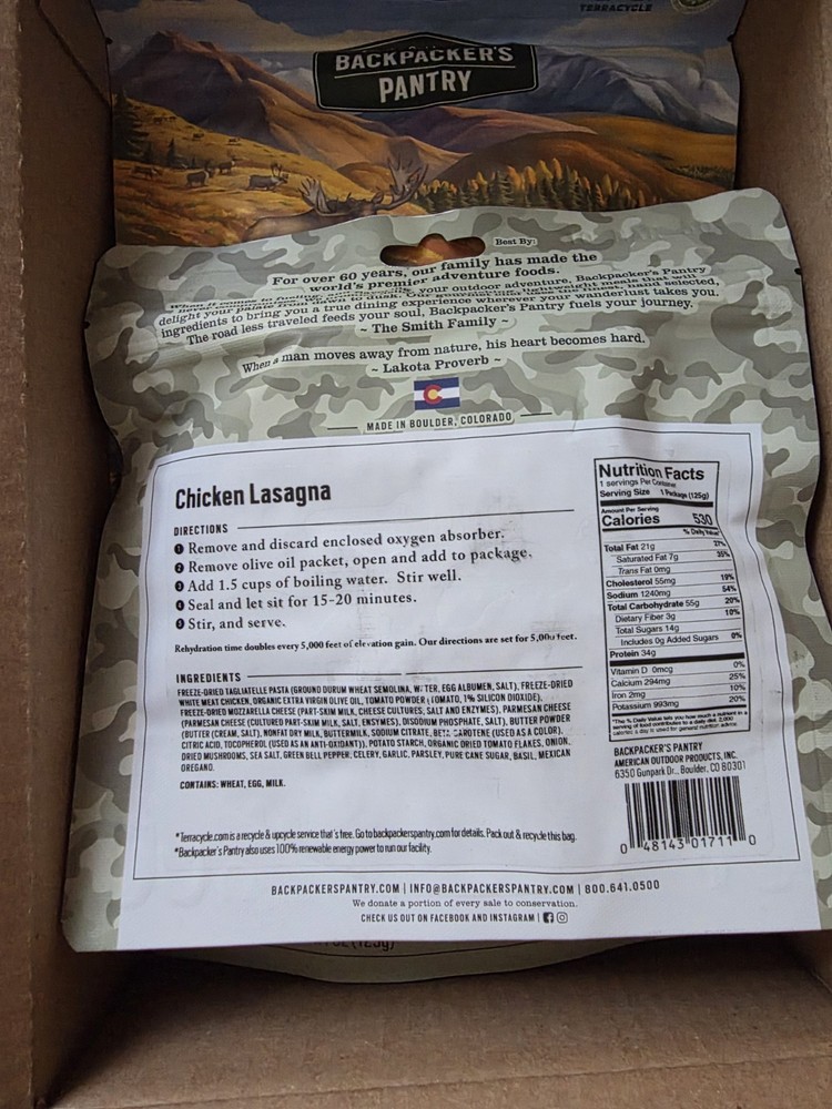 Backpacker's Pantry ChickenLasagna, (6 Pouches)