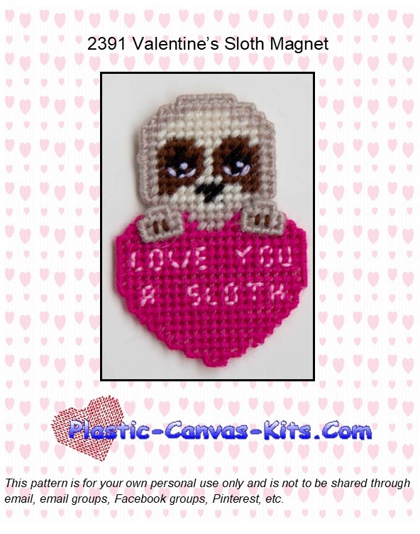 Valentine's Day Sloth Magnet-Plastic Canvas Pattern/Kit