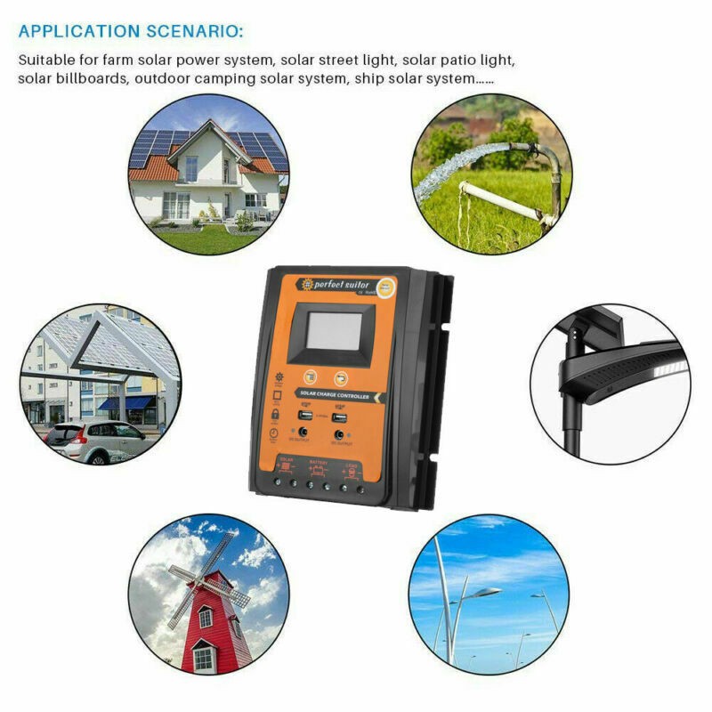 70A Solar Charger Controller 12/24V Dual USB Battery Panel Regulator