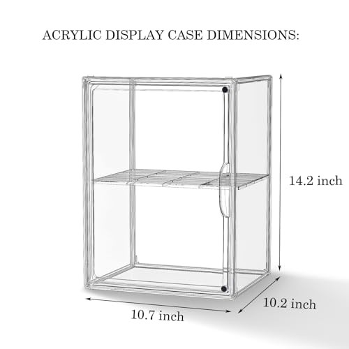 Acrylic Clear Display Case, Stackable Plastic Storage Bins with Shelf, XXL-2PCS
