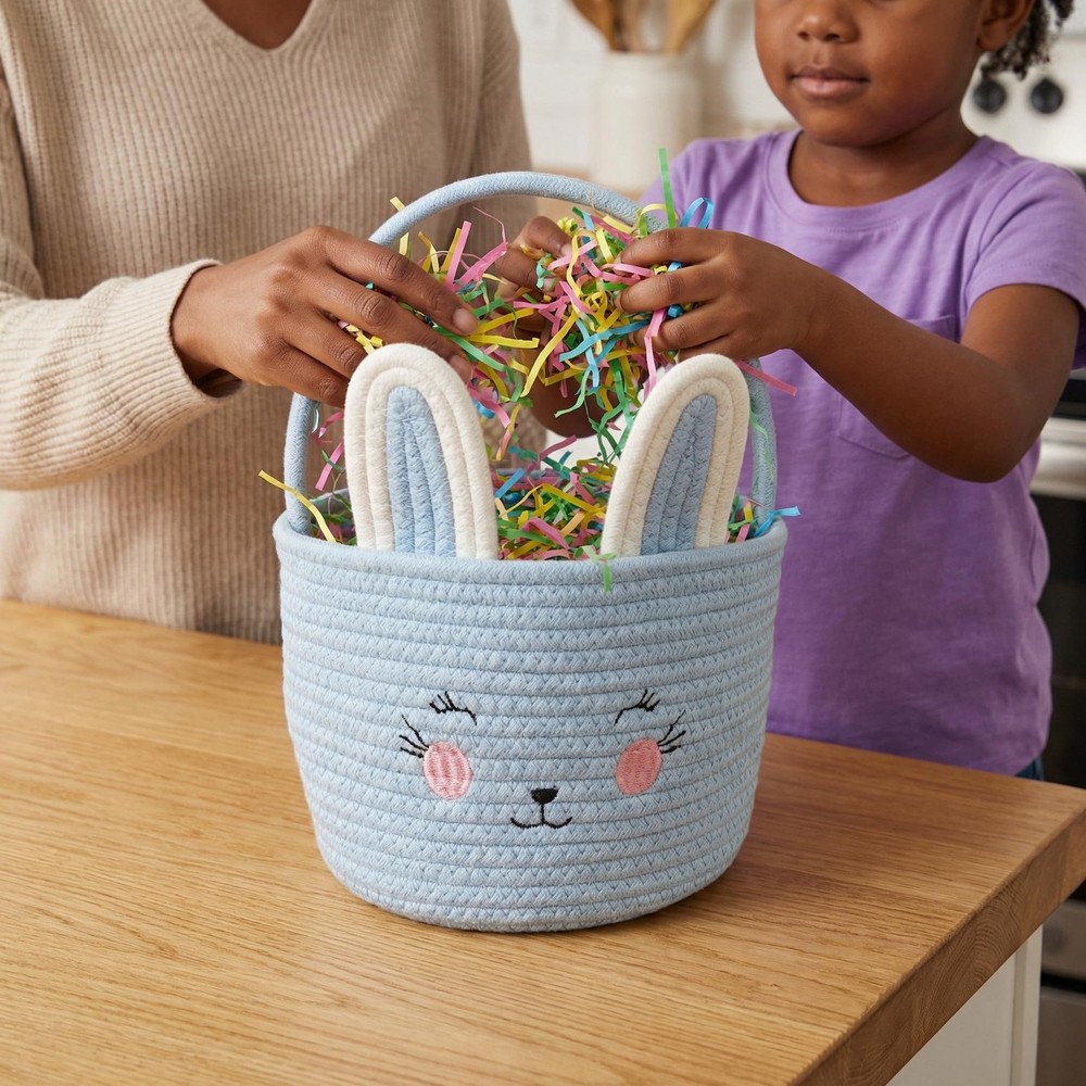 PopMeme Easter Basket, Easter Bunny Baskets with Handle, Cute Woven Cotton Ro...