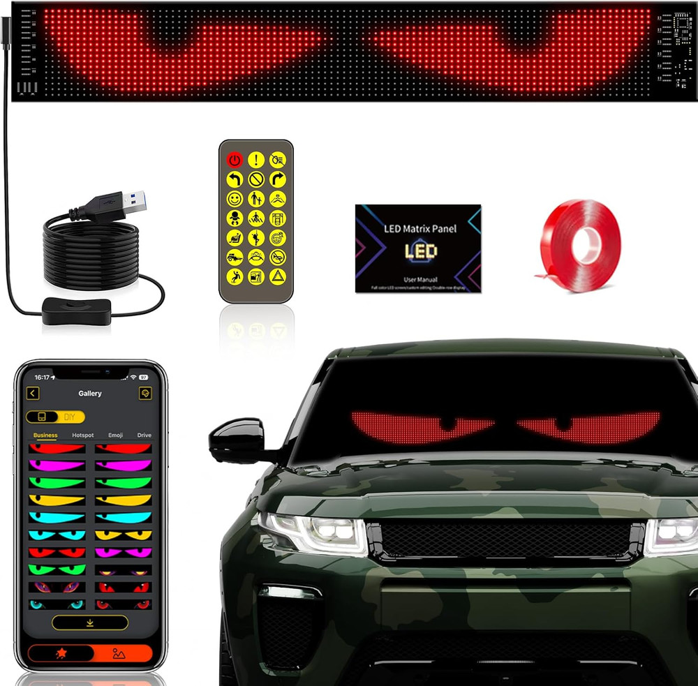 23.42"X4.72" Programmable Eyes LED Windshield Display Remote/App Control, Custom