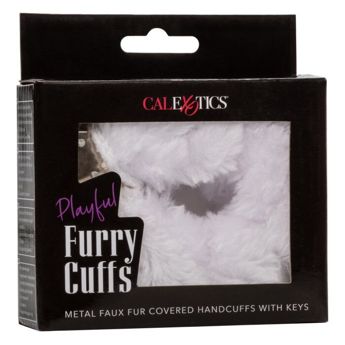 CalExotics Playful Furry Cuffs White - beginners hand cuffs